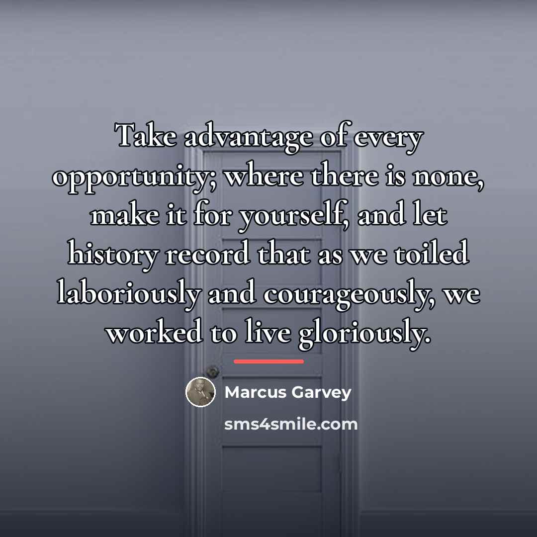 “Take advantage of every opportunity; where there is none, make…” quote by Marcus Garvey