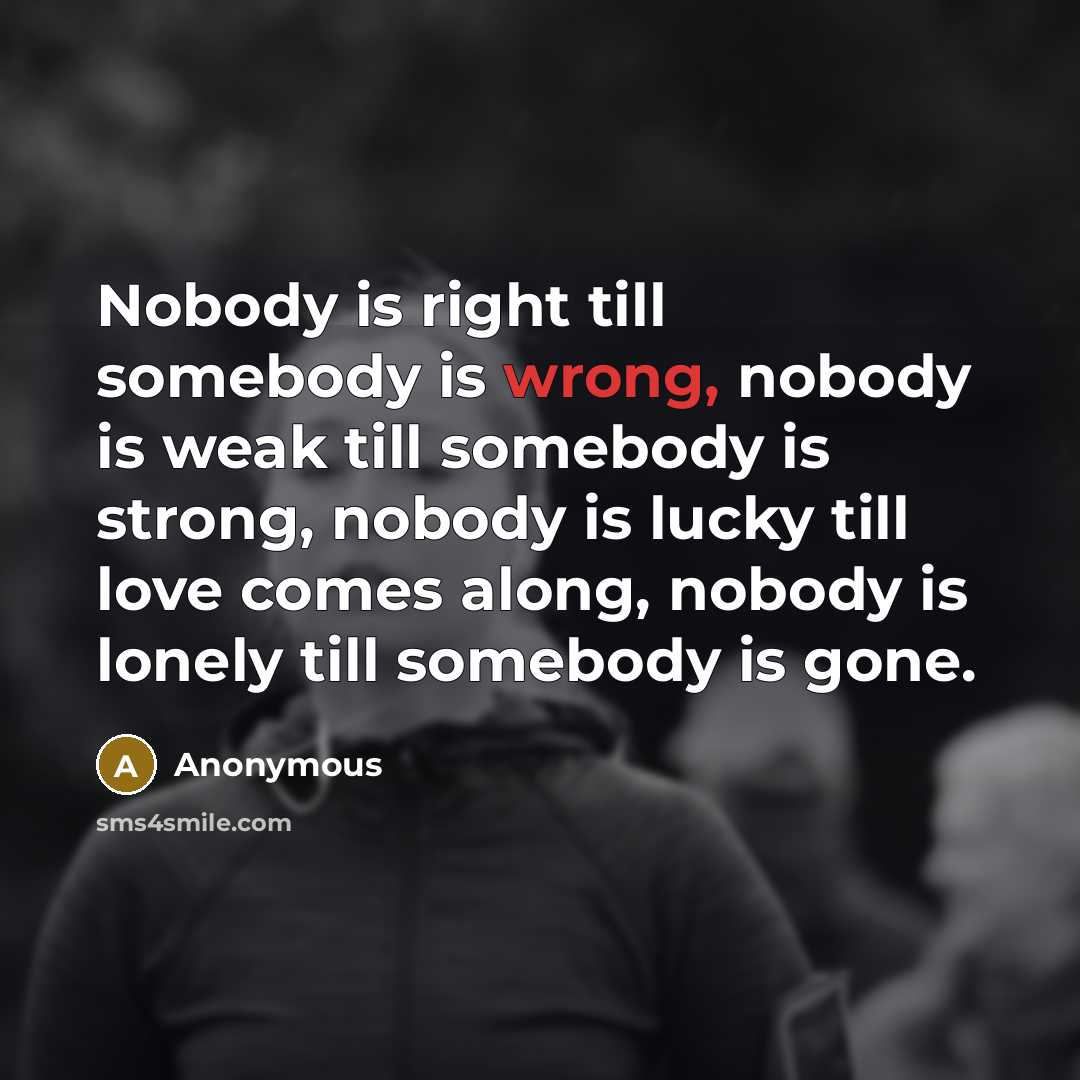 “Nobody is right till somebody is wrong, nobody is weak…” quote by Anonymous