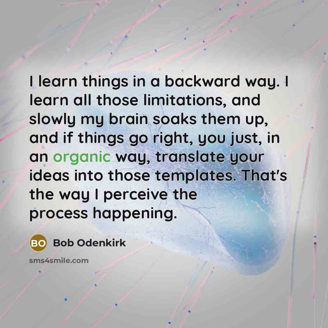“I learn things in a backward way. I learn all those limitations, and slowly my brain soaks them up, and if things go right, you just, in an organic way, translate your ideas into those templates. That's the way I perceive the process happening.” quote by Bob Odenkirk