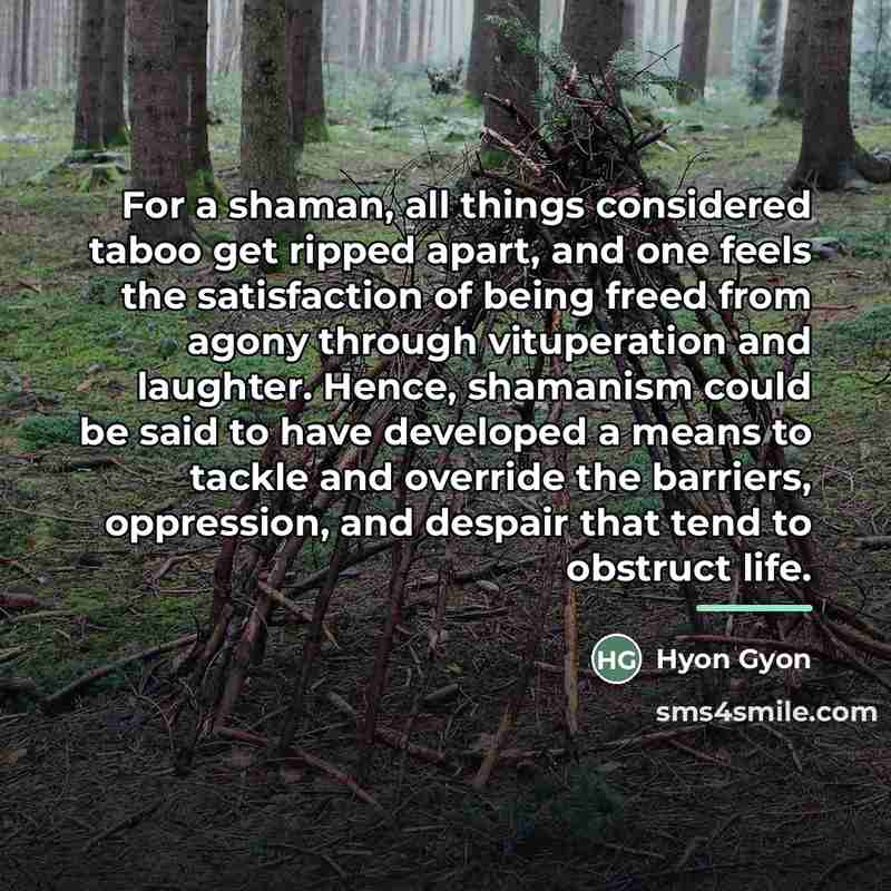 “For a shaman, all things considered taboo get ripped apart,…” quote by Hyon Gyon