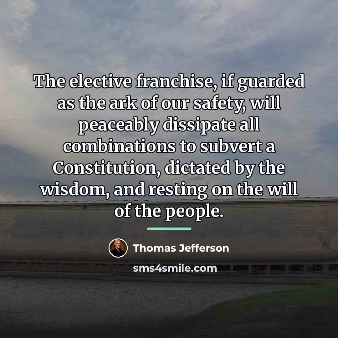 “The elective franchise, if guarded as the ark of our…” quote by Thomas Jefferson