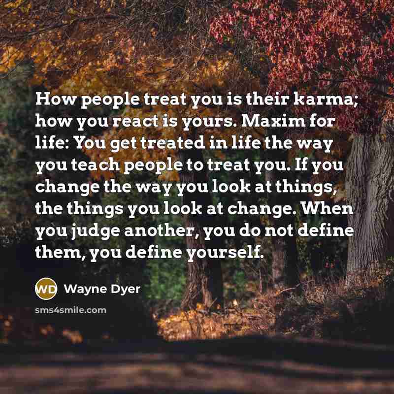 “How people treat you is their karma; how you react…” quote by Wayne Dyer