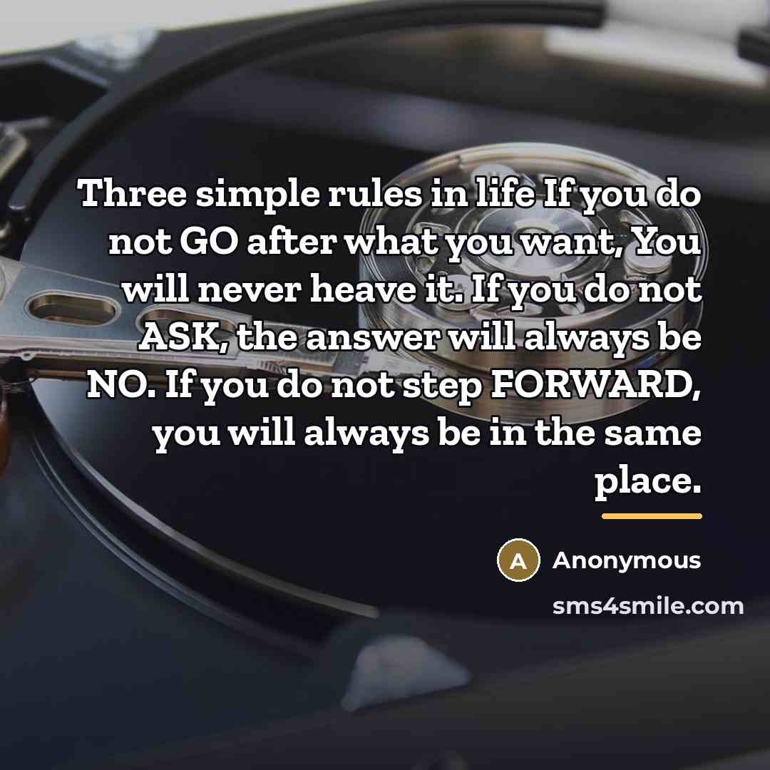“Three simple rules in life If you do not GO…” quote by Anonymous