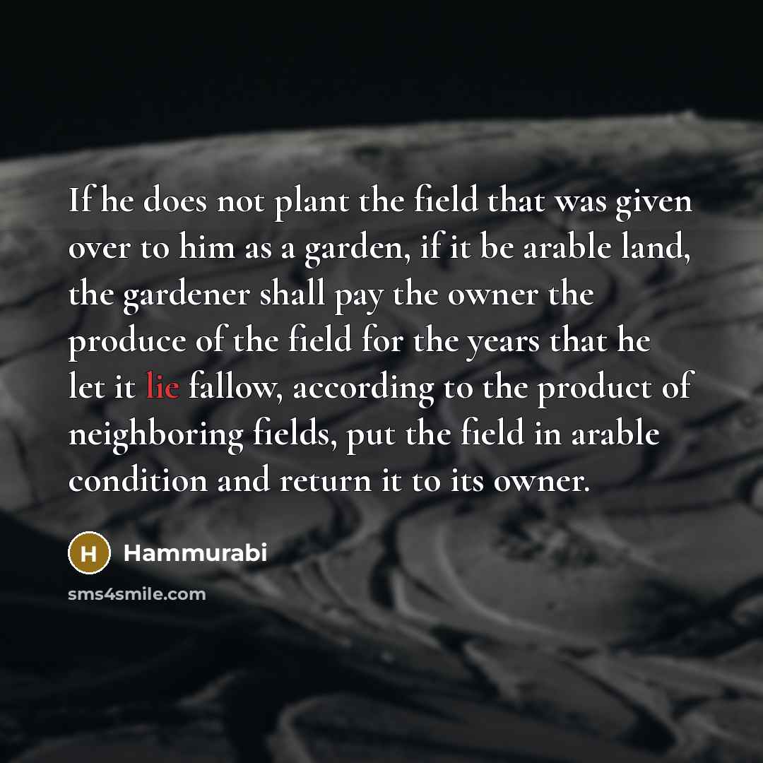 “If he does not plant the field that was given…” quote by Hammurabi