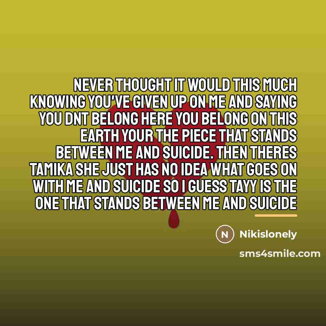 “Never thought it would this much knowing you've given up…” quote by Nikislonely
