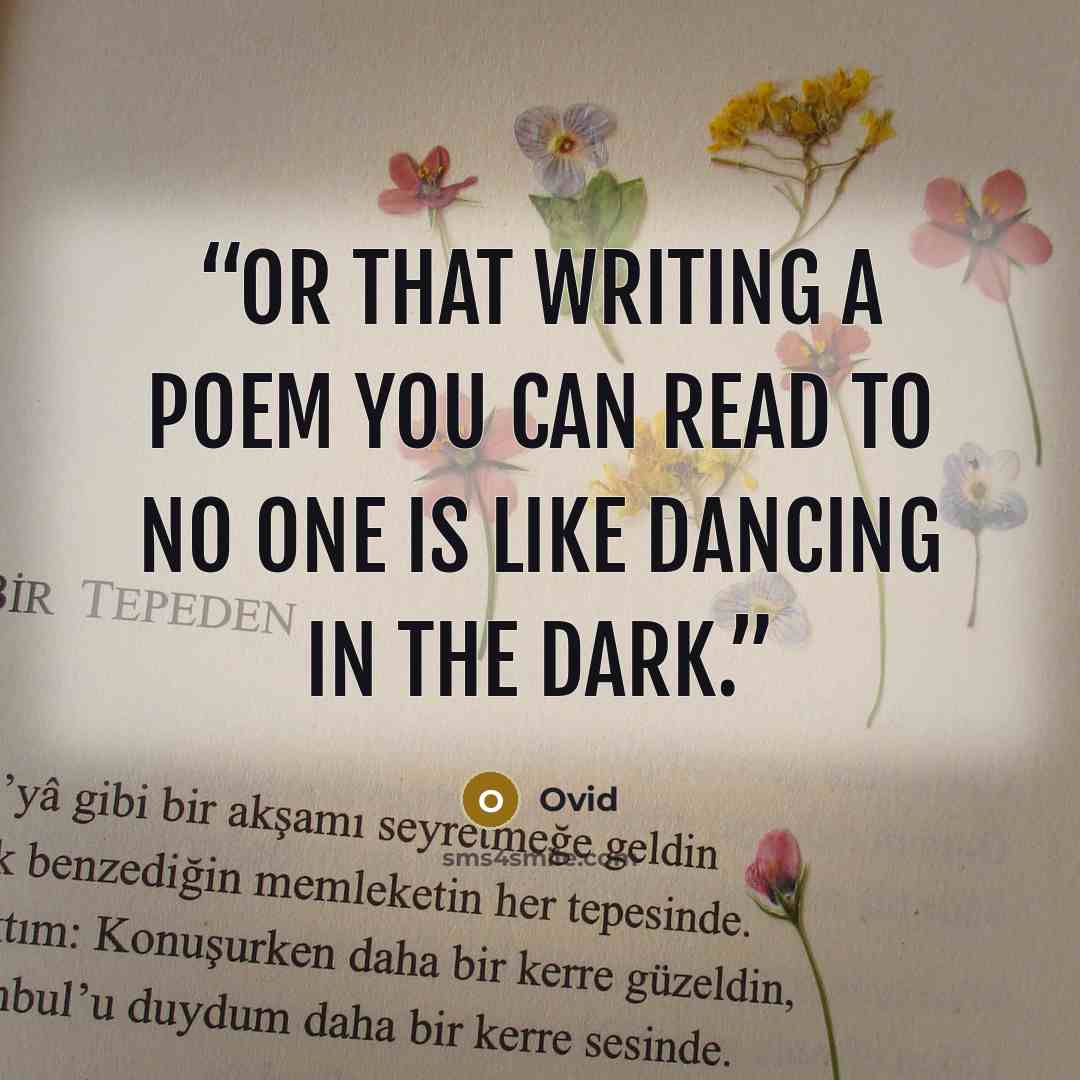 “or that writing a poem you can read to no one is like dancing in the dark.” quote by Ovid
