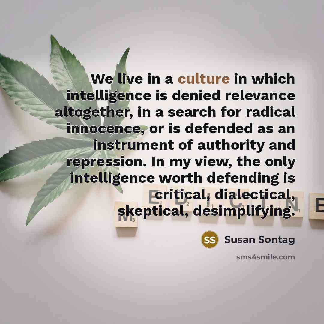 “We live in a culture in which intelligence is denied…” quote by Susan Sontag