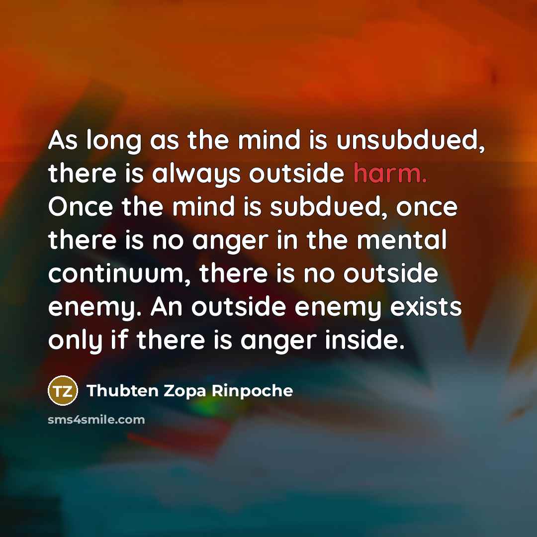 “As long as the mind is unsubdued, there is always…” quote by Thubten Zopa Rinpoche