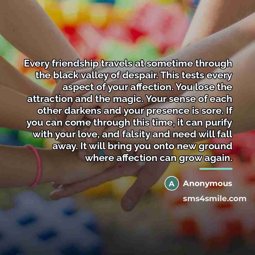 “Every friendship travels at sometime through the black valley of…” quote by Anonymous