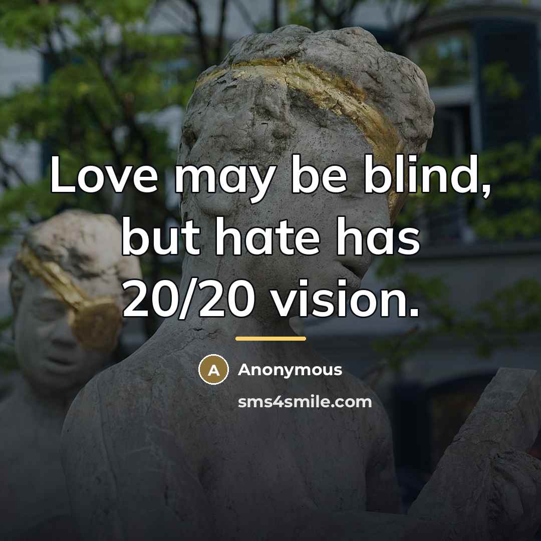 “Love may be blind, but hate has 20/20 vision.…” quote by Anonymous