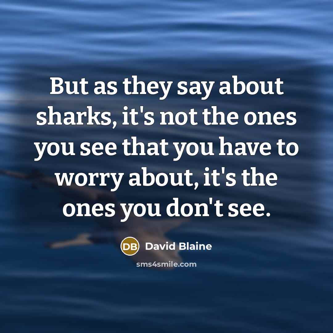 “But as they say about sharks, it's not the ones you see that you have to worry about, it's the ones you don't see.” quote by David Blaine