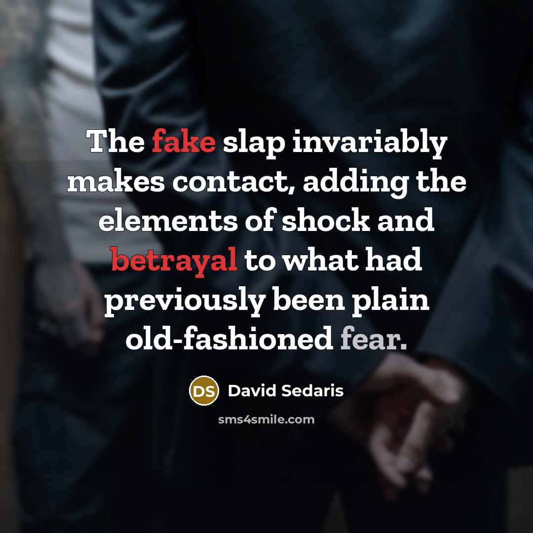 “The fake slap invariably makes contact, adding the elements of…” quote by David Sedaris