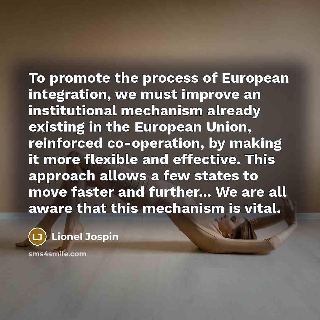 “To promote the process of European integration, we must improve…” quote by Lionel Jospin