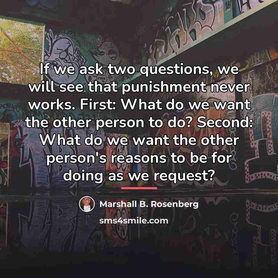 “If we ask two questions, we will see that punishment…” quote by Marshall B. Rosenberg