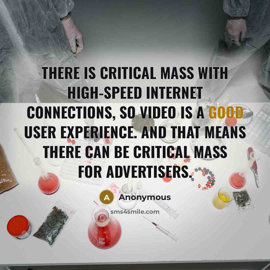 “There is critical mass with high-speed Internet connections, so video is a good user experience. And that means there can be critical mass for advertisers.” quote by Anonymous