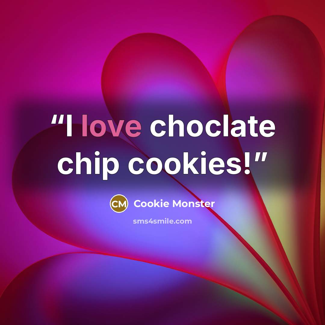 “I love choclate chip cookies!” quote by Cookie Monster