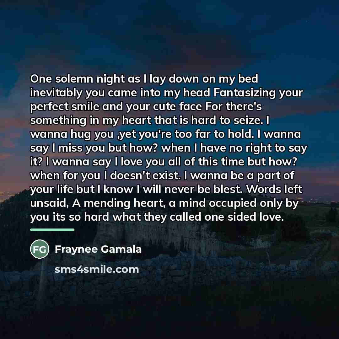“One solemn night as I lay down on my bed…” quote by Fraynee Gamala
