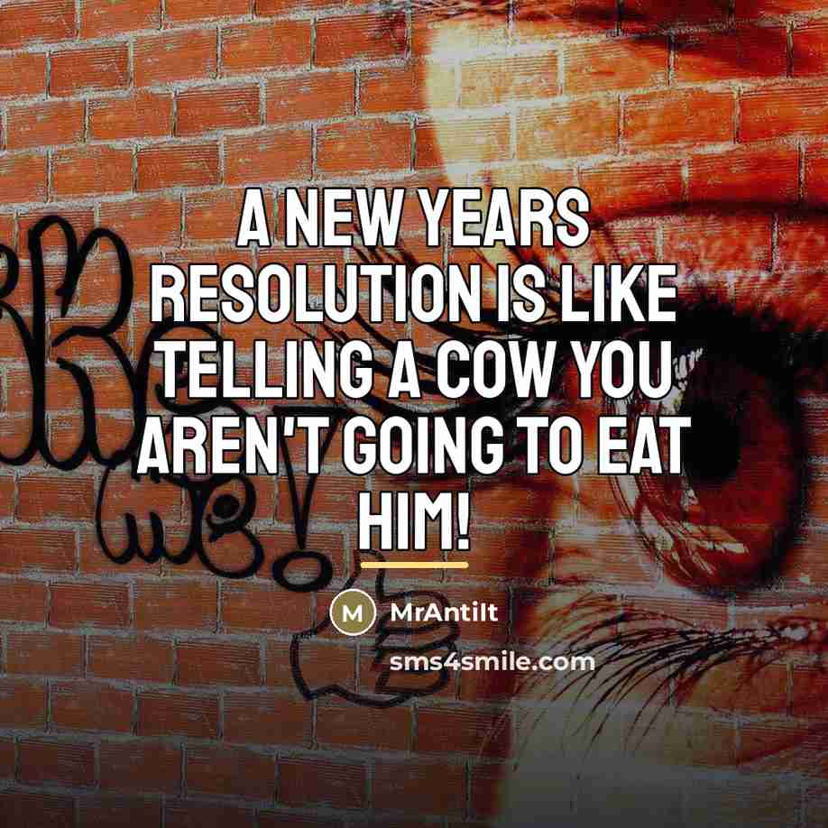 “A New Years resolution is like telling a cow you…” quote by MrAntiIt