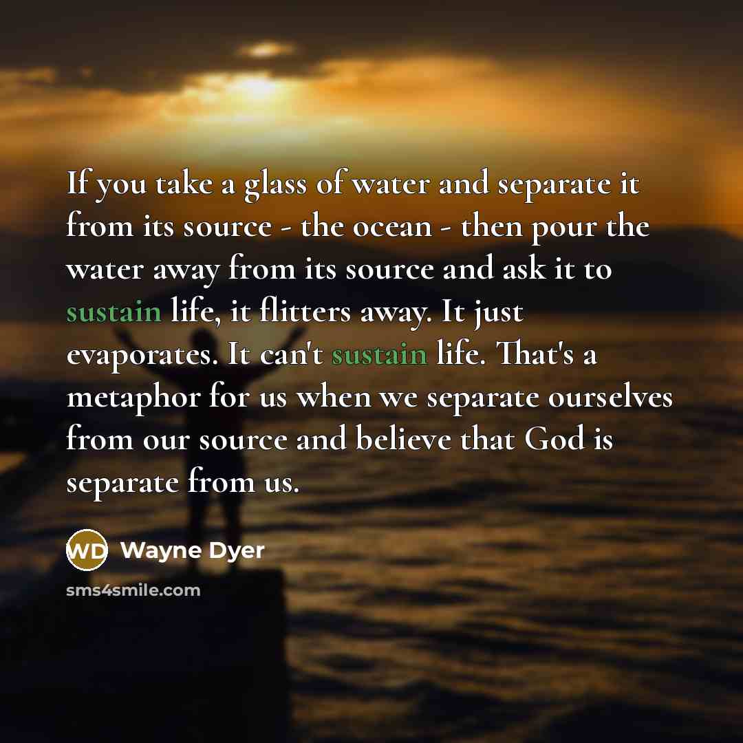 “If you take a glass of water and separate it…” quote by Wayne Dyer