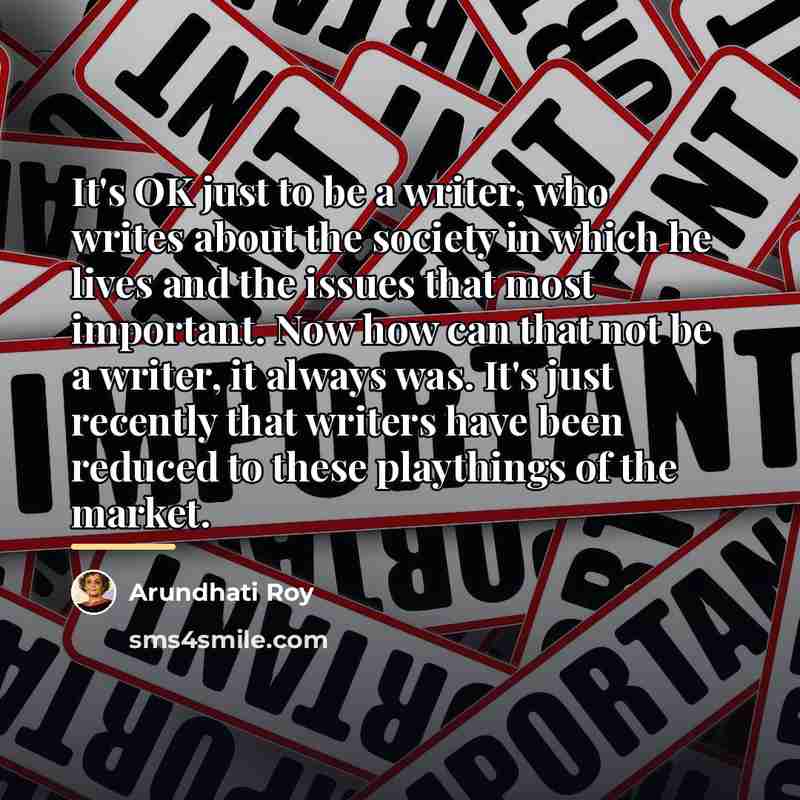 “It's OK just to be a writer, who writes about…” quote by Arundhati Roy
