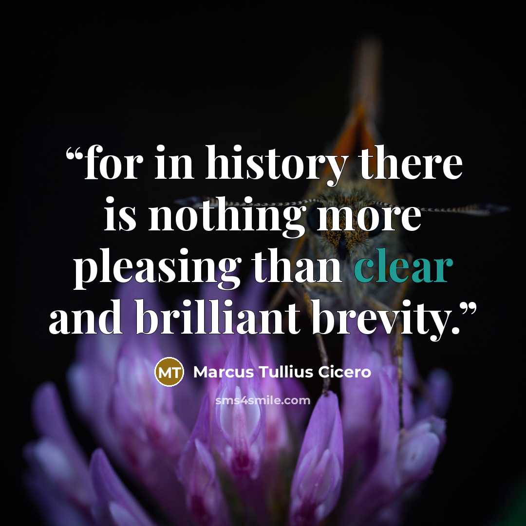 “for in history there is nothing more pleasing than clear and brilliant brevity.” quote by Marcus Tullius Cicero