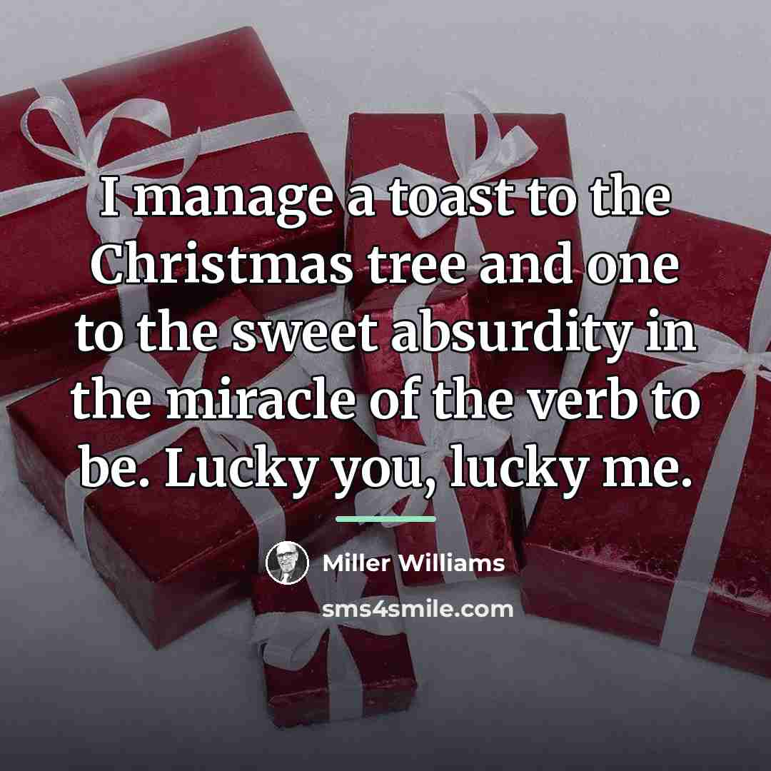 “I manage a toast to the Christmas tree and one…” quote by Miller Williams