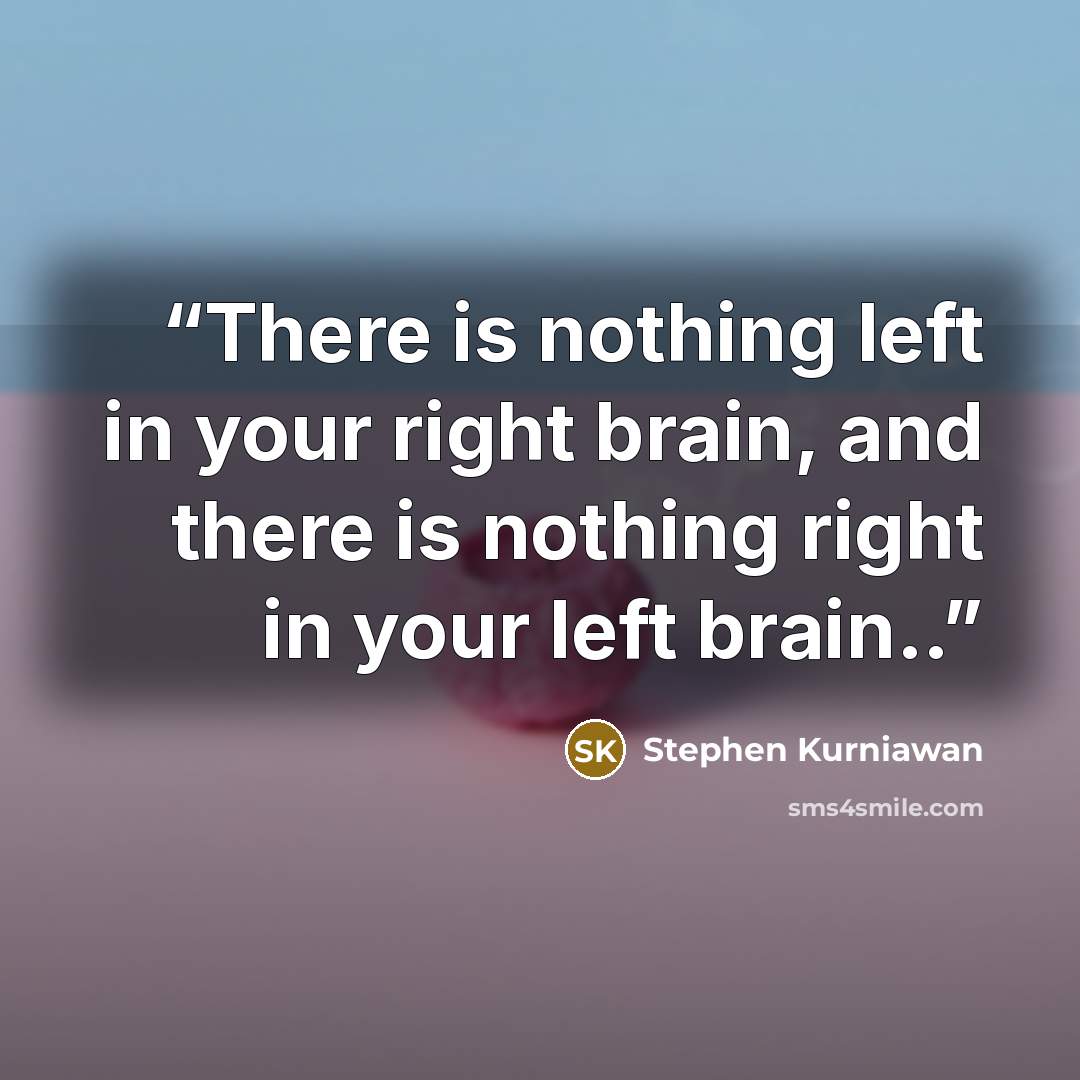 “There is nothing left in your right brain, and there is nothing right in your left brain..” quote by Stephen Kurniawan
