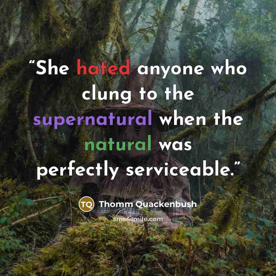 “She hated anyone who clung to the supernatural when the natural was perfectly serviceable.” quote by Thomm Quackenbush