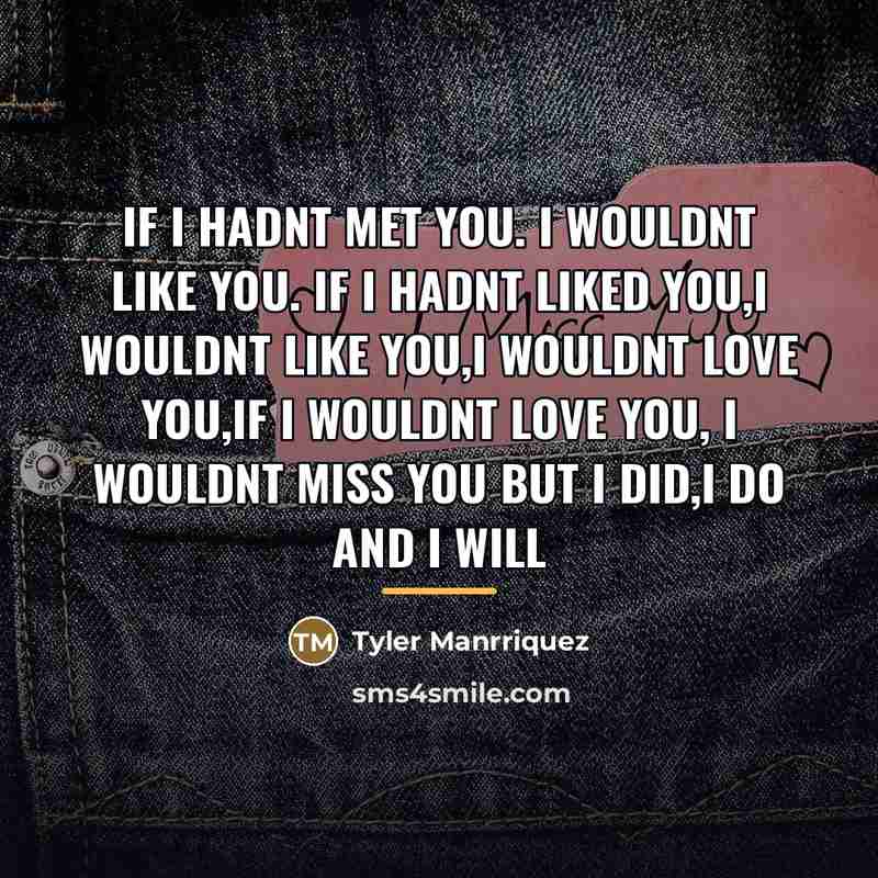 “If I hadnt met you. I wouldnt like you. if…” quote by Tyler Manrriquez