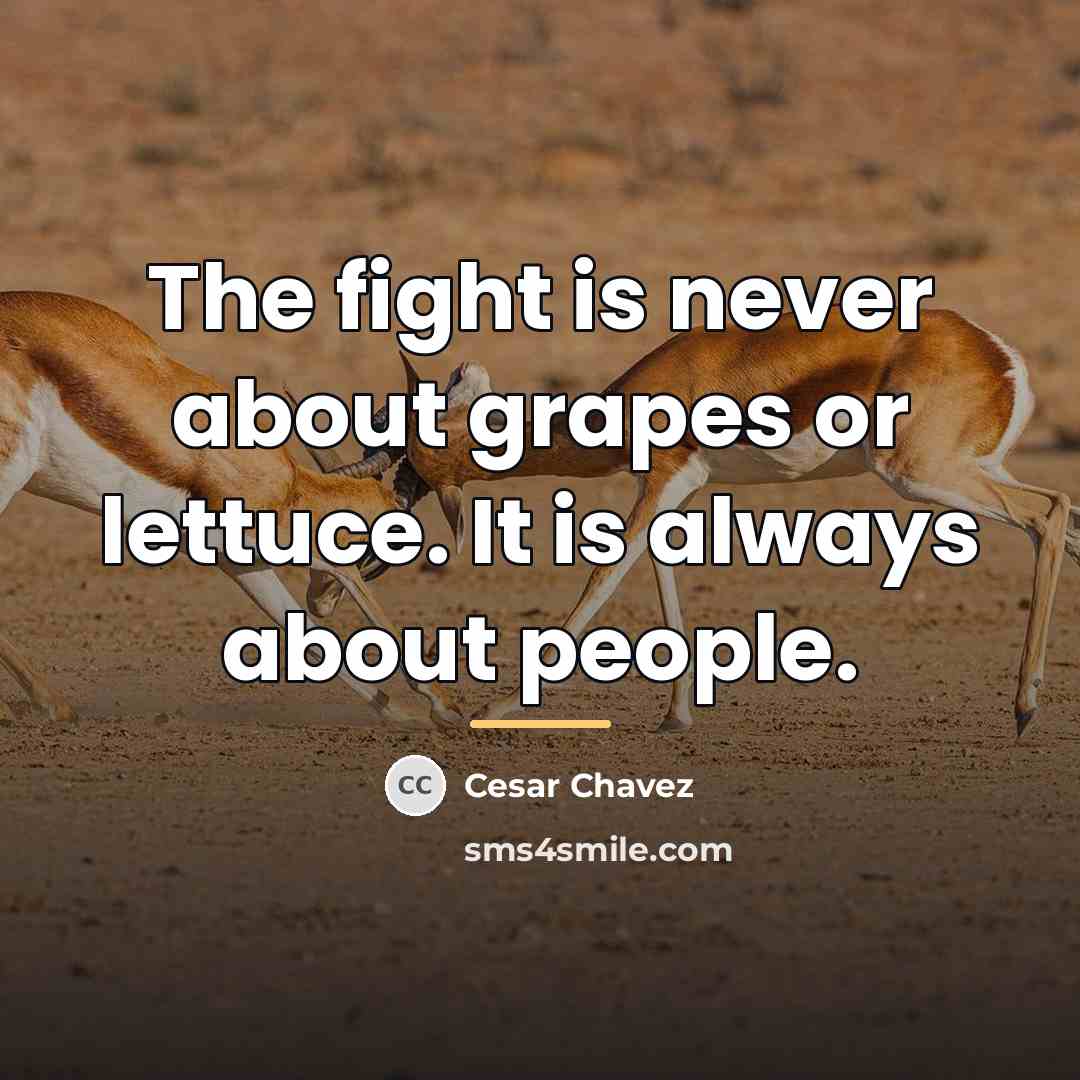 “The fight is never about grapes or lettuce. It is…” quote by Cesar Chavez