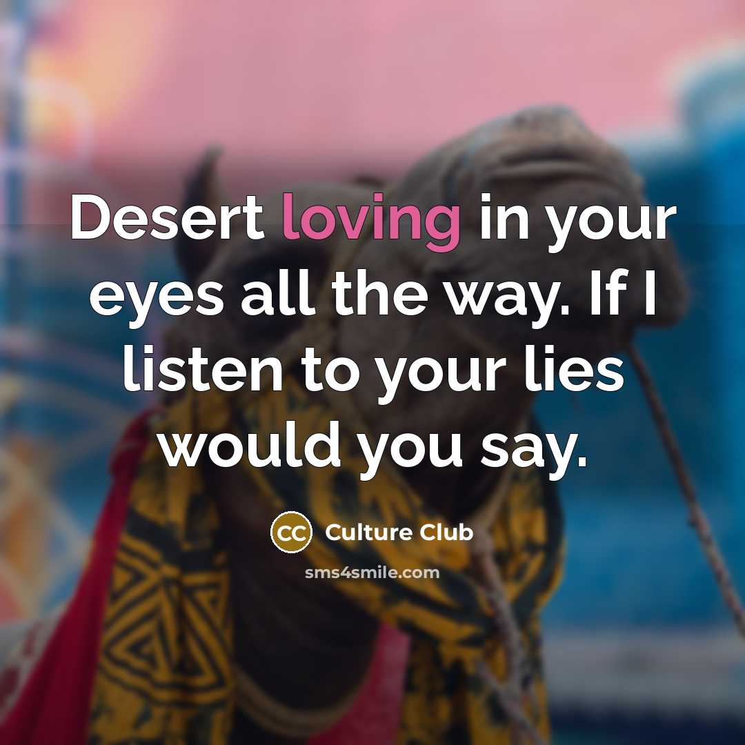 “Desert loving in your eyes all the way. If I listen to your lies would you say.” quote by Culture Club
