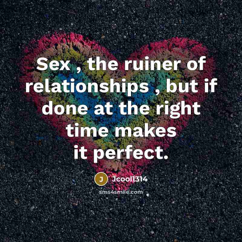 “Sex , the ruiner of relationships , but if done at the right time makes it perfect.” quote by Jcool1314