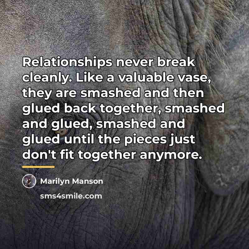 “Relationships never break cleanly. Like a valuable vase, they are…” quote by Marilyn Manson