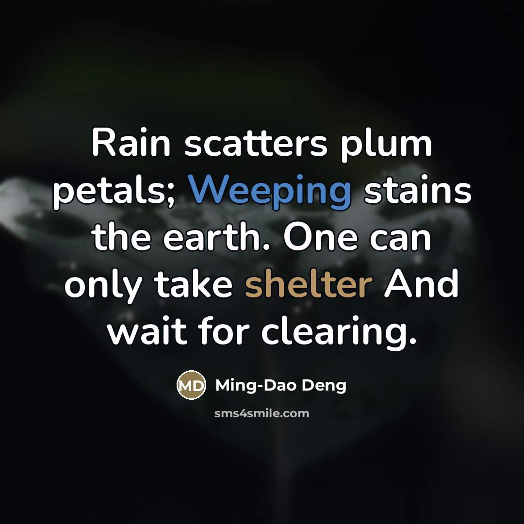 “Rain scatters plum petals; Weeping stains the earth. One can…” quote by Ming-Dao Deng