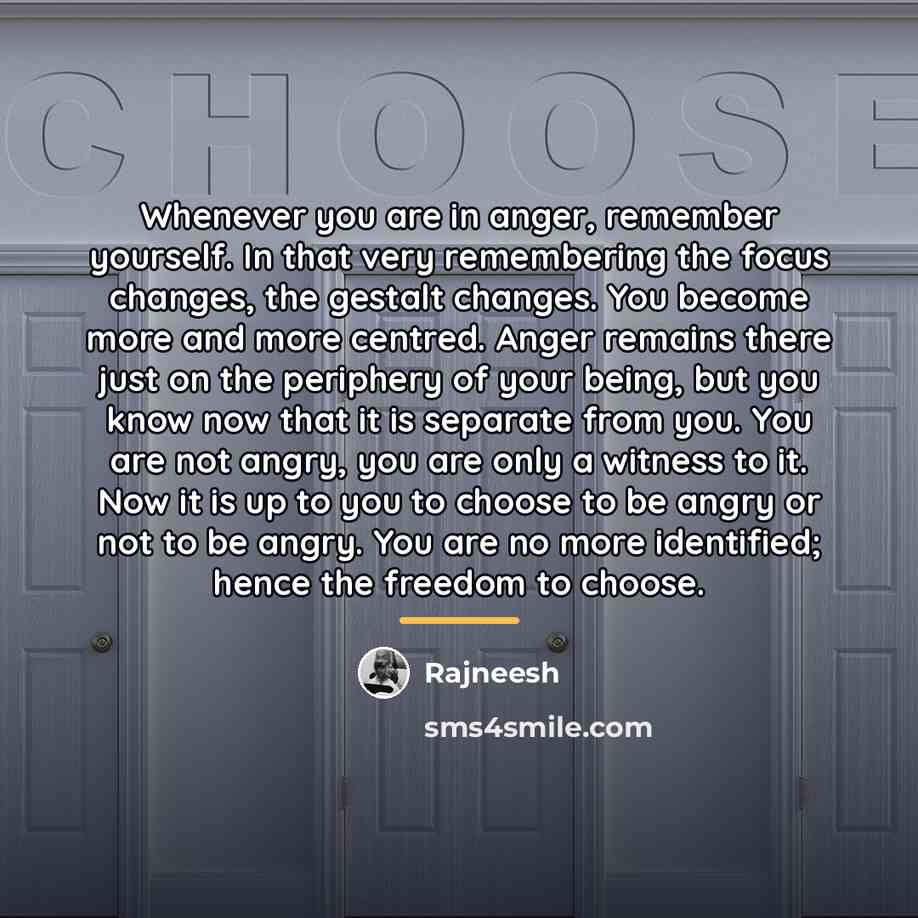 “Whenever you are in anger, remember yourself. In that very…” quote by Rajneesh