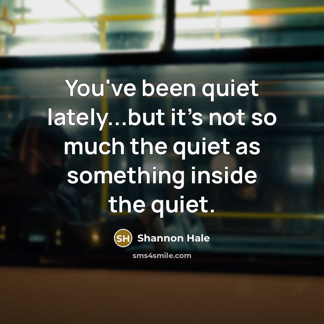 “You've been quiet lately...but it's not so much the quiet…” quote by Shannon Hale