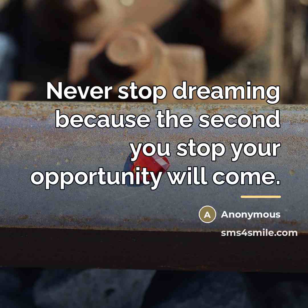 “Never stop dreaming because the second you stop your opportunity…” quote by Anonymous