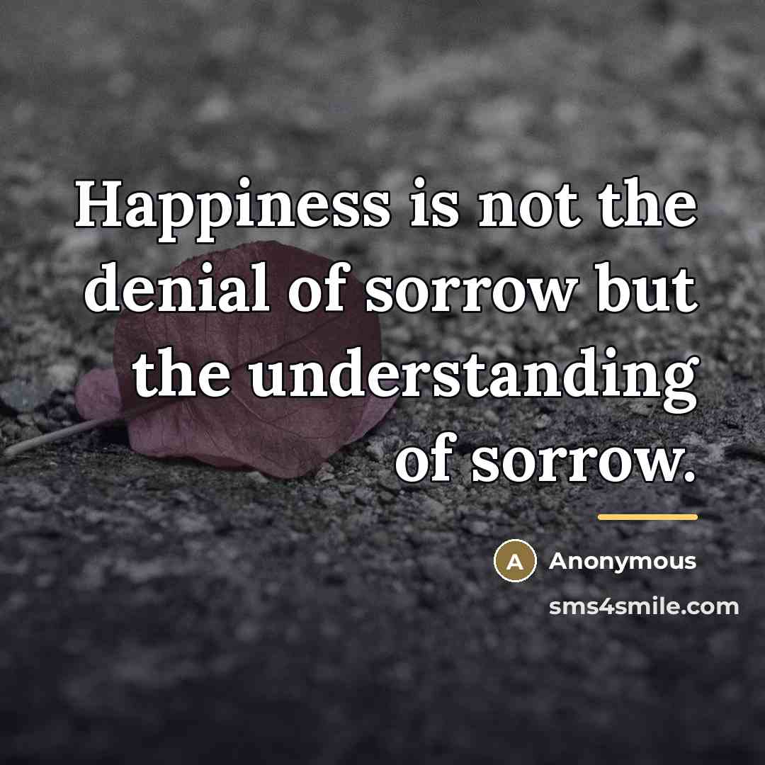“Happiness is not the denial of sorrow but the understanding…” quote by Anonymous