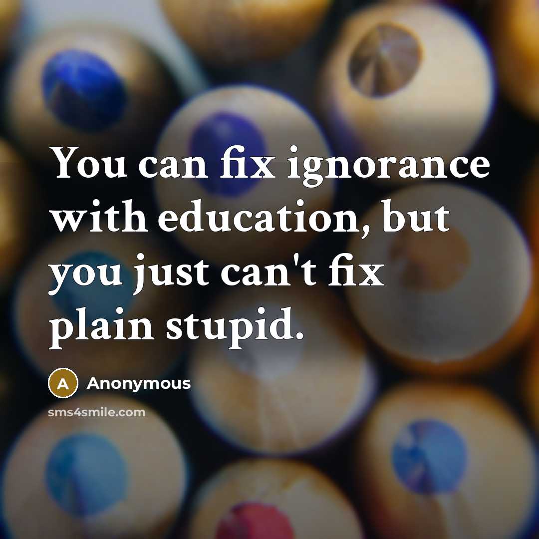 “You can fix ignorance with education, but you just can't…” quote by Anonymous