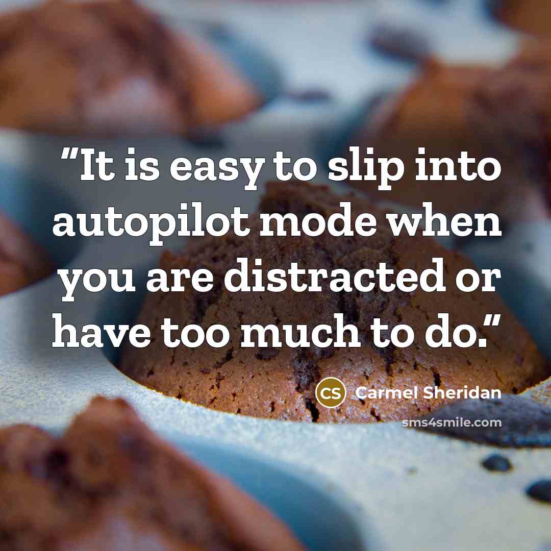 “It is easy to slip into autopilot mode when you are distracted or have too much to do.” quote by Carmel Sheridan
