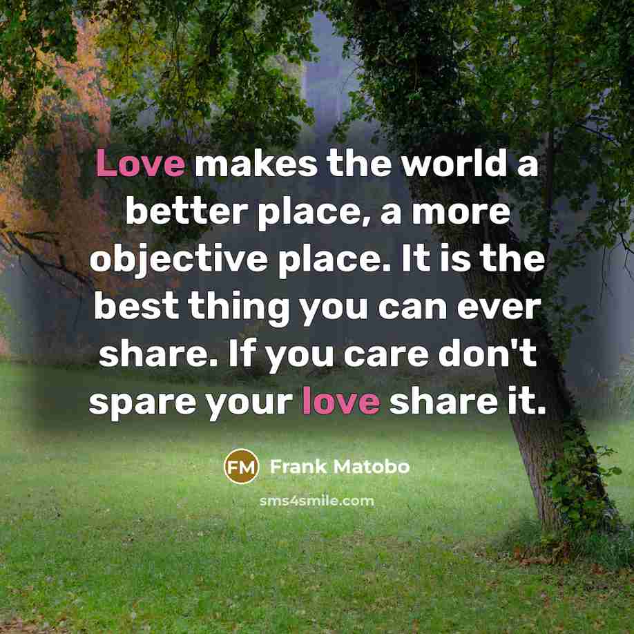 “Love makes the world a better place, a more objective…” quote by Frank Matobo