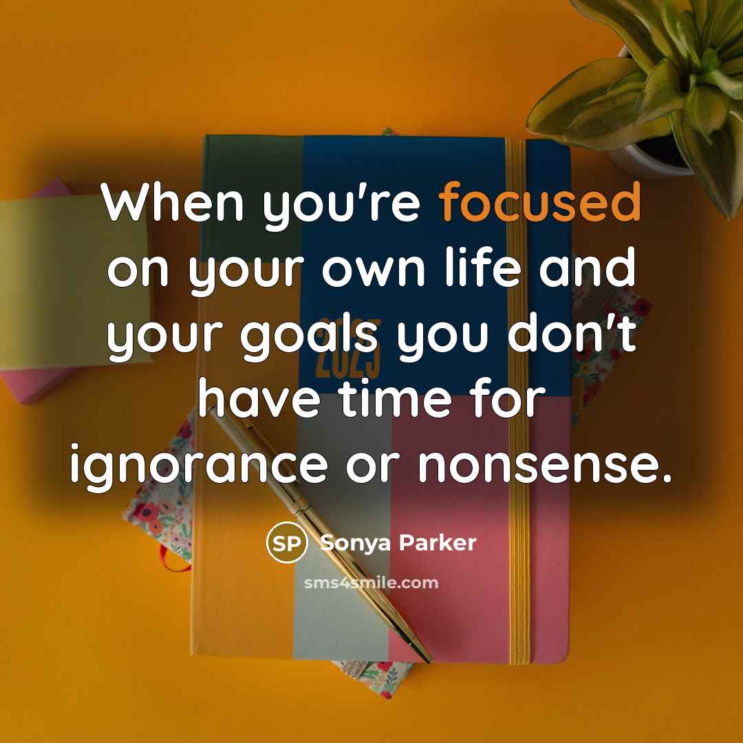 “When you're focused on your own life and your goals you don't have time for ignorance or nonsense.” quote by Sonya Parker