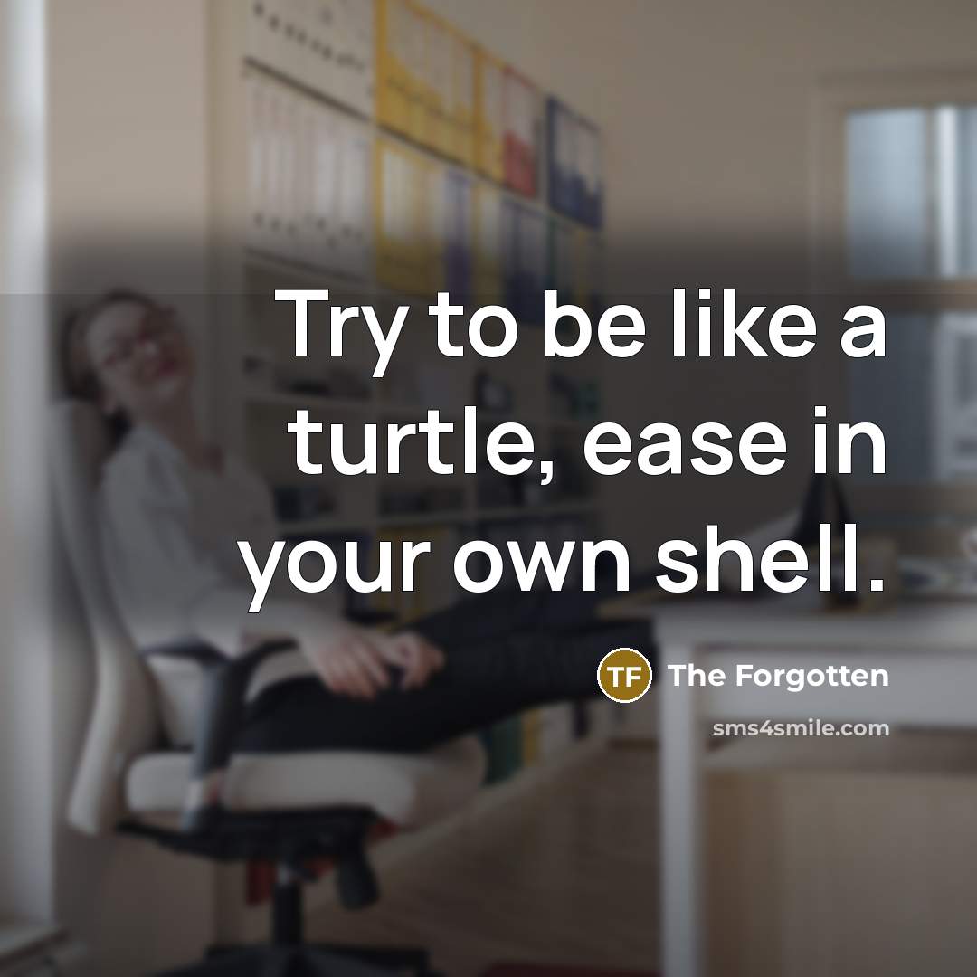 “Try to be like a turtle, ease in your own…” quote by The Forgotten