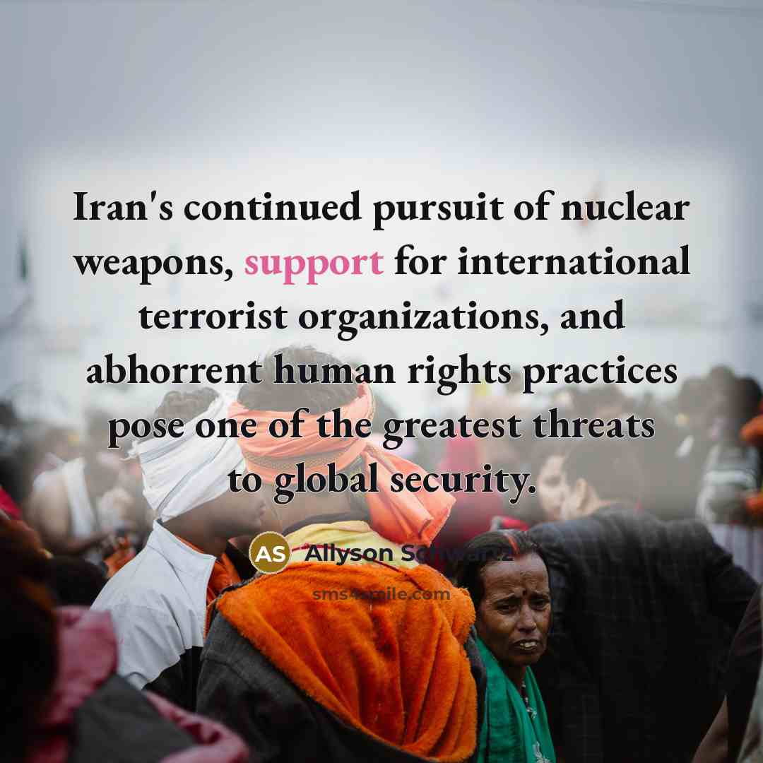 “Iran's continued pursuit of nuclear weapons, support for international terrorist…” quote by Allyson Schwartz