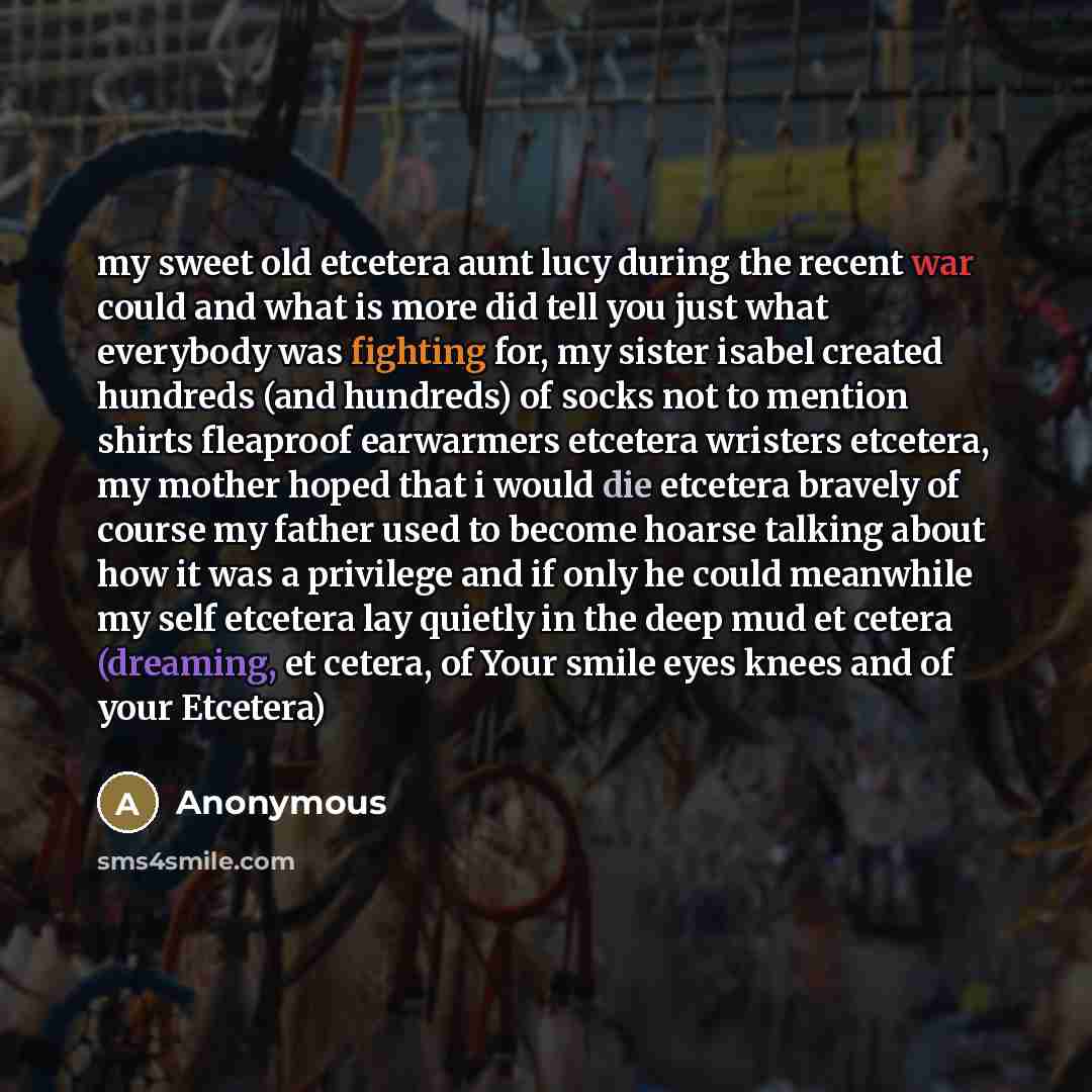 “my sweet old etcetera aunt lucy during the recent war…” quote by Anonymous