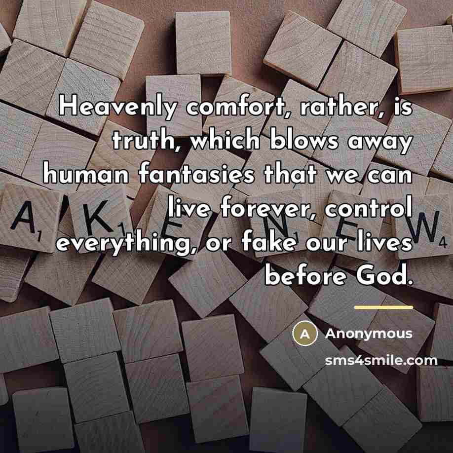 “Heavenly comfort, rather, is truth, which blows away human fantasies…” quote by Anonymous