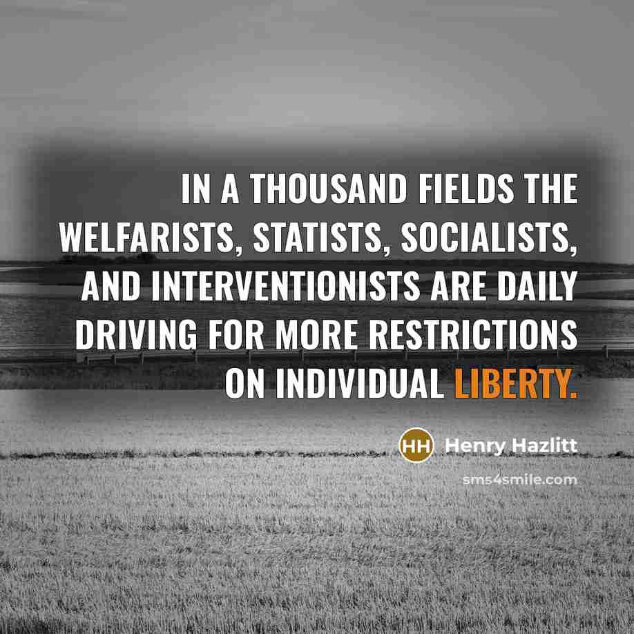 “In a thousand fields the welfarists, statists, socialists, and interventionists…” quote by Henry Hazlitt