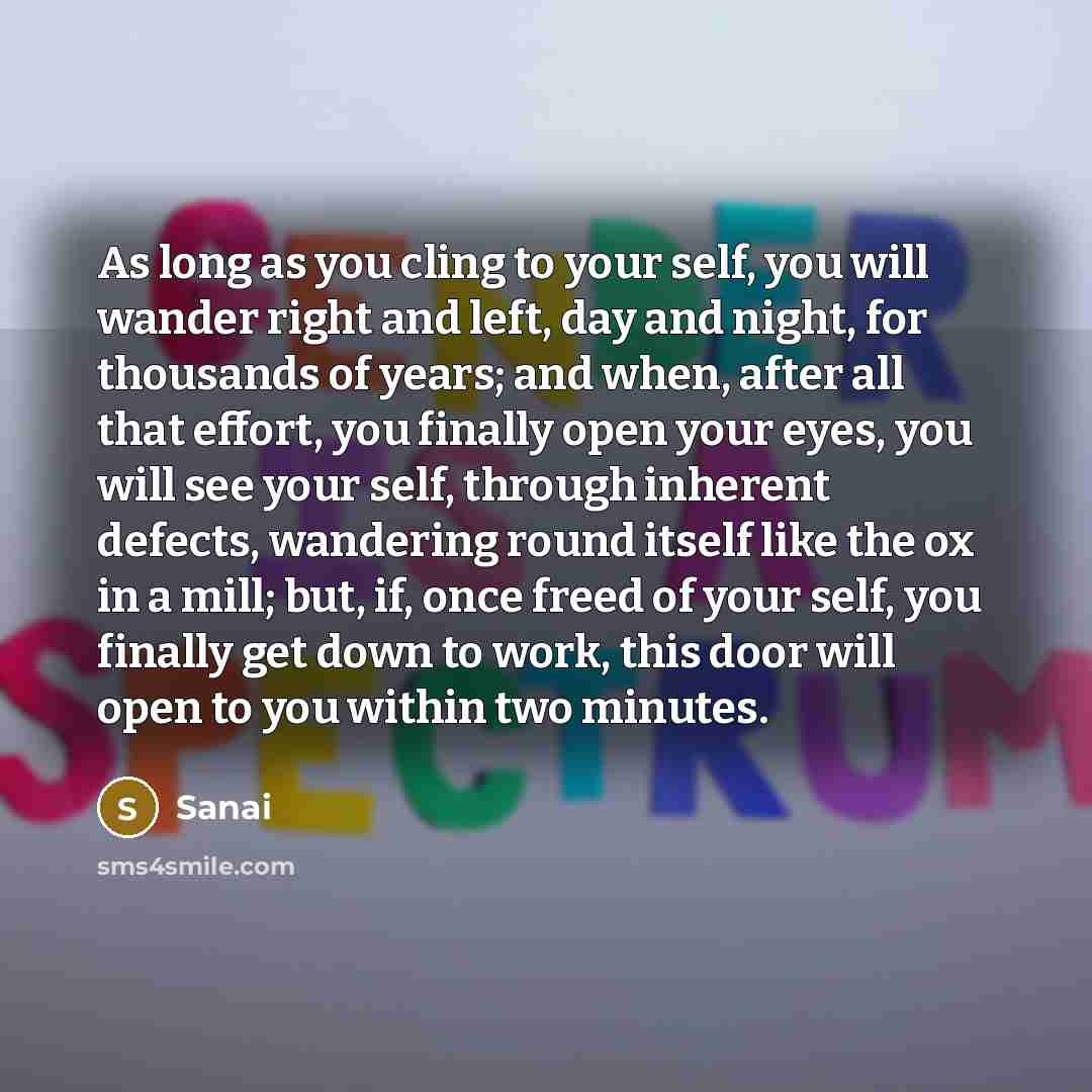 “As long as you cling to your self, you will…” quote by Sanai