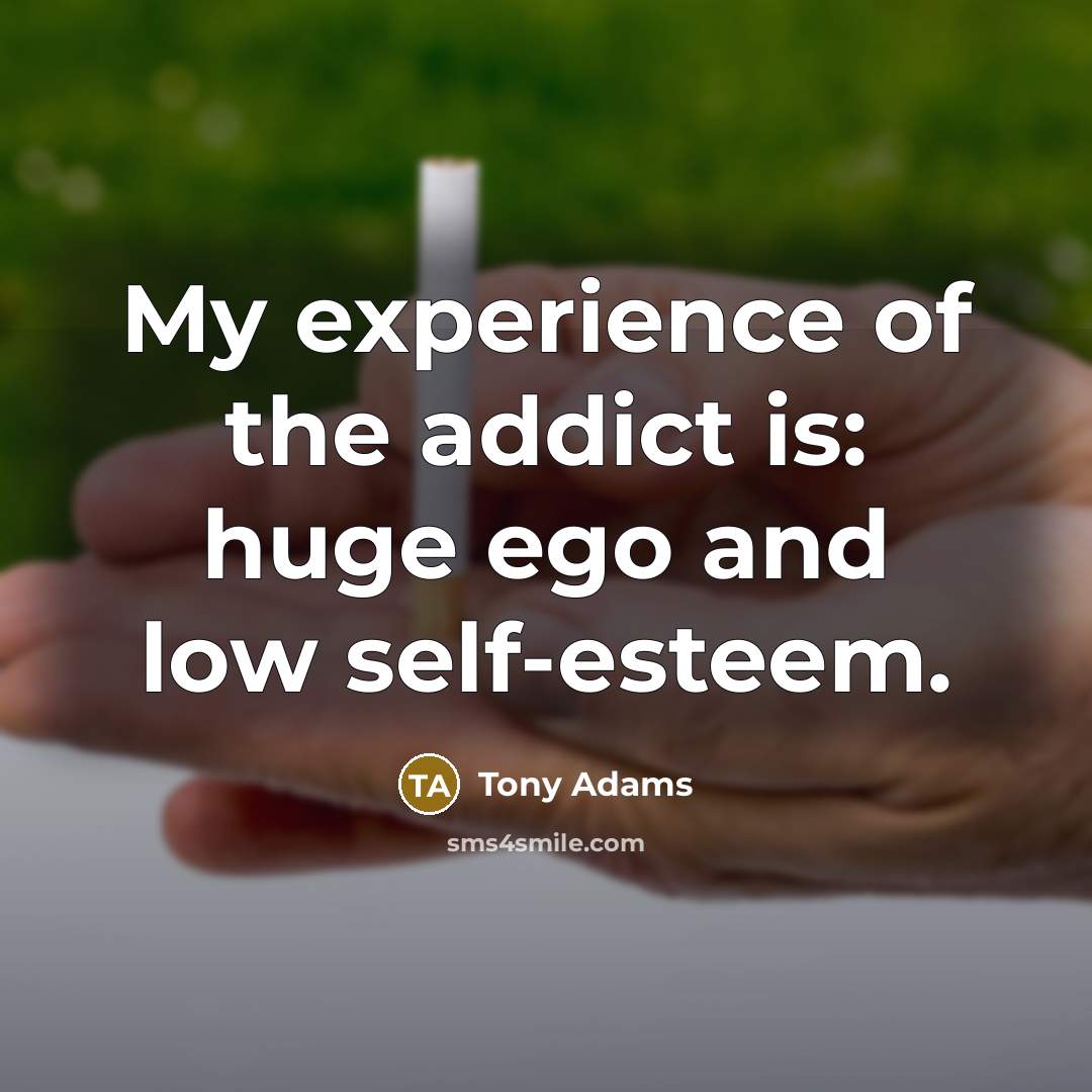 “My experience of the addict is: huge ego and low…” quote by Tony Adams