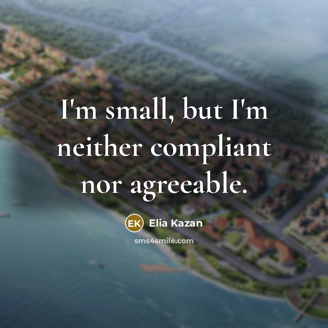 “I'm small, but I'm neither compliant nor agreeable.” quote by Elia Kazan